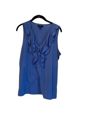 Chaps Blue Sleeveless Ruffle V-Neck Top Lightweight Womens Size Large